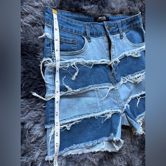 American Bazi Distressed Patchwork Denim Shorts – Size Medium - Picture 2 of 5